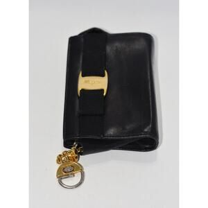 Salvatore Ferragamo Black Leather Vera Bow Wallet with Signature Keychain